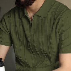 男士條紋針織短袖Polo衫