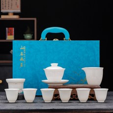 羊脂玉白瓷功夫茶具套裝家用蓋碗茶壺泡茶杯禮盒節慶伴手禮套裝, 1個, 款式5:如圖所示412