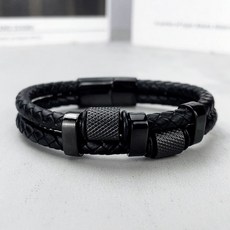 가죽소재 팔찌 버클 블랙 컬러 심플 디자인 데일리 착용 패션 악세사리 커플, 팔찌 21 cm 길이, 1개, 기본 색상