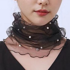 여성 시스루 진주 망사 넥워머 목주름 가리개 미니 스카프