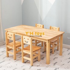 원목 유아책상세트 학습용 직사각형 6인용 소나무 참나무 의자 포함, 테이블1 의자4 오크