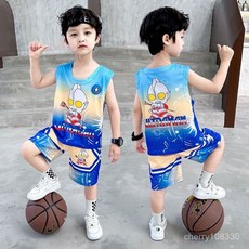 童裝男童夏季奧特曼籃球背心套裝 臺灣出貨 兒童時尚運動兩件套