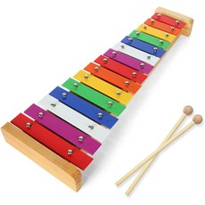 CertBuy 15 톤 실로폰 글로켄스필 컬러풀 나무 망치 2개 초보자를 위한 악기