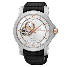 SEIKO Premier 鏤空設計自動機械腕錶 4R39-00P0KS 銀色錶盤 黑色皮帶