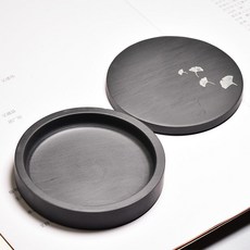 精品歙硯大號帶蓋硯臺 羅紋雕刻, 1個, B款圓池丨杏雲