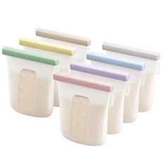 Nule 7개 실리콘 모유 저장 가방 재사용 가능 227g240ml 이중 누수 방지 냉동 BPA 프리 자립형 우유 수유 아기 음식 파우치