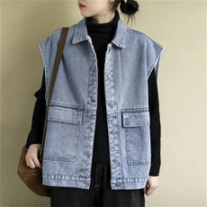 TKX 여성용 데님 조끼 무지 스타일 봄가을용 패션 데일리 아우터 빅사이즈 KS39