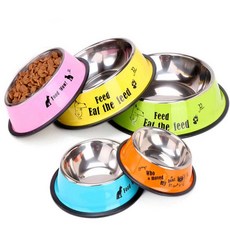 강아지급식기 애견 밥그릇 스텐, 프린팅애견식기L