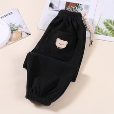 I2IJ 兒童秋冬保暖燈芯絨長褲 小熊刺繡口袋 男女童休閒褲