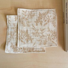 플라워 거즈면 패브릭컵받침 티코스터, 2개, 베이지꽃코스터