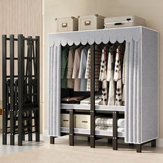 [시스슈] 드레스룸용 접이식 철제 옷행거 세트 | 조립 불필요| 내구성 강화| 간편 보관, 회색