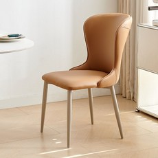 Shark家具 弧形餐椅，奶油色，簡約設計，家用 dining chair, 橘色貓爪皮-米灰色椅子腿,酒店餐廳款【1.2升級加厚管壁】, 1個