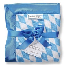 SwaddleDesigns 유모차 담요 아늑한 플러시 아기/유아 담요 76.2 x 101.6cm(30 x 40인치) 블루 새틴 트림이 있는 포에버 다이아몬드 사파이어 블, 사파이어 블루