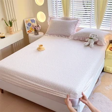 탄성 밴드가있는 1pc 침대 시트 순수 코튼 장착 커버 어른 홈 매트리스 보호대 couvre lit (베갯잇 없음), [03] 100x200x25cm, 07 xianzi