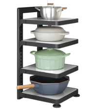 費歐家 台灣現貨 鍋架 承重款 廚房鍋架 可調式烤漆置物架 鍋具收納架 鍋子收納架 廚房收納 下水槽櫥櫃 檯面鍋具置物, <承重款>黑色, 1個, 4層