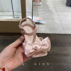 DIU 夏季新款女童公主鞋綢緞方頭大蝴蝶結魔術貼涼鞋幼兒園