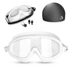 SOHAPI 成人用泳鏡泳鏡+泳帽+耳塞+鼻夾 4件組, 白色
