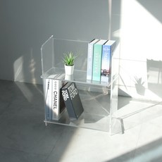 아크리코 아크릴 2단 투명책장 책꽂이 미니책장 전면책장, 그린