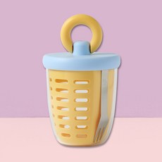 리빙소울 과일 도시락 링손잡이 후르츠팟 스텐포크포함, 1개, 옐로