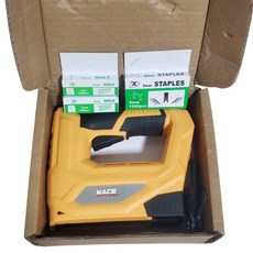 贈3盒釘針 充電鋰電釘槍 便攜式電動射釘槍 碼釘槍 門型釘 木工氣槍釘 電動拉鉚槍, 1個, 新款-黃色釘槍+紙盒(贈3盒釘針)