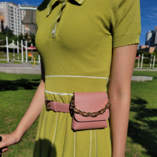 女款高爾夫球腰帶式圓形皮革球盒 2球, SW Golf 腰包 粉色