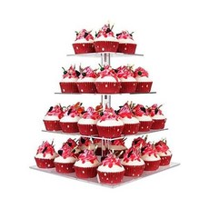 YestBuy 예스트바이 4단 컵케이크 스탠드 아크릴 타워 프리미엄 홀더 투명 진열 트리 52개 생일파티용 진열대 스퀘어, 4 Tier Square