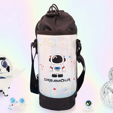 드림아워 우주인 초등 학생 물병 남아 물통 가방 파우치, 블랙, 1개