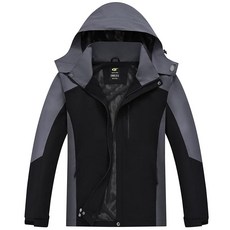 YuKaiChen 남성용 레인 재킷 방수 후드 하이킹 코트 경량 윈드브레이커 블루그레이. XL, 그레이 블랙