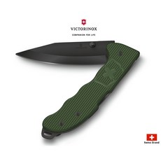 Victorinox瑞士維氏 Evoke系列推刀柱瑞士刀 軍綠色鋁合金握柄黑色刀刃【0.9425.DS24】, 1個