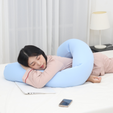 [룰루니아] 자바라 관절형 안고자는 고급 메모리폼 바디필로우 160cm, 하늘색