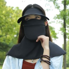 冰絲防曬面罩帶帽檐防紫外線遮陽帽子額面頸一體黑膠防曬立體透氣黑色【升級黑膠帽檐-掀開可喝水】默認顏色