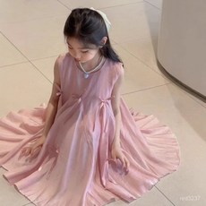 女童天絲連衣裙2025夏季新款兒童蝴蝶結公主裙