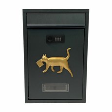密碼鎖信箱 金色小貓設計 簡約郵筒, 密碼鎖黑-小貓