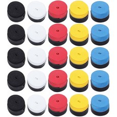 스쿼시그립 핸들 라켓그립 25PCS 테니스 라켓 그립 테이프 배드민턴 스쿼시 라켓용 슬립 오버 고흡수성 스웨트 PU 낚싯대 모터사이클 핸들용 25팩, Multi Color