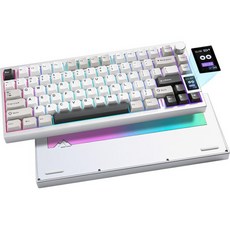 윤지 AL80 무선 기계식 키보드 전체 알루미늄 CNC 스마트 LCD 디스플레이 핫스왑 가스켓 마운트 75 레이아웃과 노브 블루투스2.4GUSBC QMKVIA 지원 윈도우맥 호, Gateron 제로 스위치, YUNZII 은색