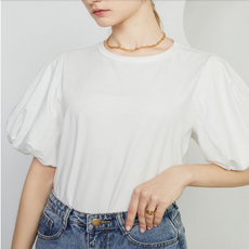[Myshe]여성 패션 여름 퍼프소매 블라우스 버블소매 반팔 티셔츠 Nine518FEI521TX03, M, 화이트