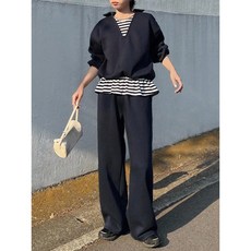 FRIFUL 女士休閒兩件套 條紋拼接寬鬆運動衫與運動褲