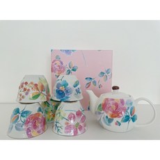 日本製 美濃燒 花語五入茶具組 一壺五杯, 1個