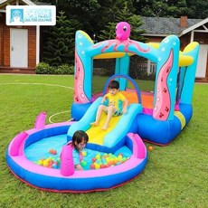 실내 가정용 홈 에어바운스 놀이터 미끄럼틀 수영장 워터슬라이드, 문어 성 (길이 380  너비 200  높이 180)