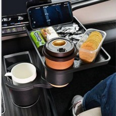 캠핑여행 차량용 2인 다기능 컵홀더 테이블 트레이 선반, QY62차량용컵홀더테이블(블랙)