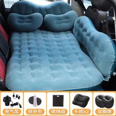 車載充氣床車用床墊便捷易攜帶方便麵料柔軟舒適多色可選 汽車車床 廂型車床 露營車床 休旅車車床 汽車床墊, 植絨【護頭檔】藍色+【豪華長檔】+雙儲物
