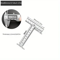 90도 직각 및 두꺼운 눈금이 있는 1개 스테인레스 스틸 T자형 - 정확한 측정을 위한 내구성이 뛰어난 엔지, 03 90x80mm