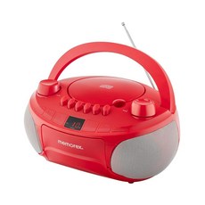 Memorex AM/FM 탑 로딩 CD 플레이어 | 프로그래머블 메모리가 있는 휴대용 스테레오 보조 입력 및 LED 디스플레이(블랙 카세트 포함), Red, 레드