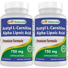 Best Naturals 아세틸 L-카르니틴 및 알파 리포산 750mg 120캡슐 (120개(2팩)), 120 Count (Pack of 2)