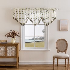 DFMEI 成品簡約現代裝飾窗幔三角帷幔廚房小窗簾穿杆窗簾成品, 516-5#墨綠色