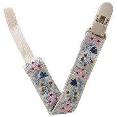 刺繡防掉奶嘴鍊 - 民族風嬰兒繡花安撫奶嘴鍊 簡約玩具防掉鍊, 藏藍枝粉花朵