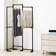 [국내생산] 공간활용 틈새 스탠드형 접이식 행거 모음 - 이음이 3단 5단 하이 / 블랙 아이보리 색상, 키 큰 접이식 행거 - 이음이하이 블랙