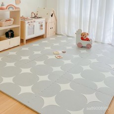 加厚寶寶客廳爬行墊兒童爬爬墊嬰兒泡沫拚接墊臥室居家地墊易收納, 方圓藝術四宮格: 淺雲底【奶酪色】,60*60*1.4cm【4片】易收納