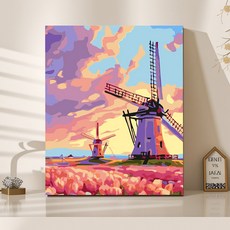 DIY명화그리기 40x50cm 핑크 튤립 수채화 세트, H038-바람개비 꽃, 1개