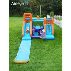 대형 에어바운스 트램폴린 집콕놀이 실내 마당 옥상 글램핑장 캠핑장 놀이시설 휴게실 체육 풍선 슬라이드 홈 놀이터 스포츠 야외 완구 대형 트램폴린 물 분사기 풍선 놀이 야외 가정용, 딥 블루 더블 슬라이드 성